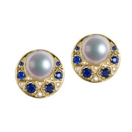 Boucles Oreille Mikadzuki I Perle Akoya Saphir. Croissant de Lune