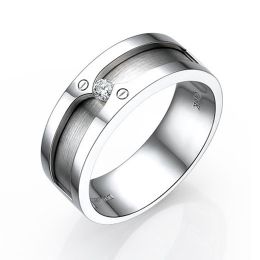 Bague homme moderne et virile - Or blanc brossé 18cts - Diamant