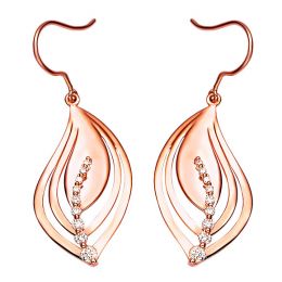 Boucles d'oreilles en forme de feuilles - Crochets or rose, diamants