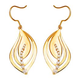 Boucle oreille crochets formant 2 feuilles en or jaune - Diamants