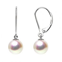 Dormeuses or blanc - Boucle oreille perle blanche de culture - AAA