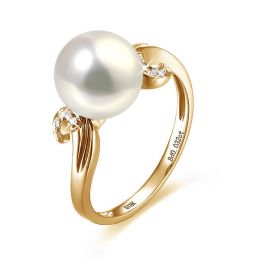 Bague note de musique - Perle de culture blanche, or jaune diamants