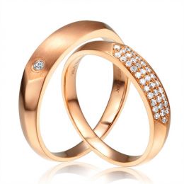 Alliances Couple - Or Rose - Diamants