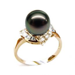 Bague Uracane - Perle de Tahiti - Or jaune, diamants princesses