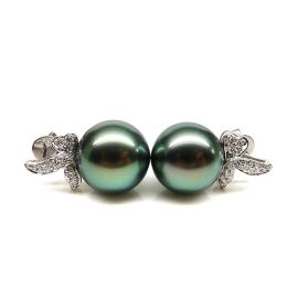 Boucles oreilles perles Tahiti or blanc - Petites oreilles de Bunny