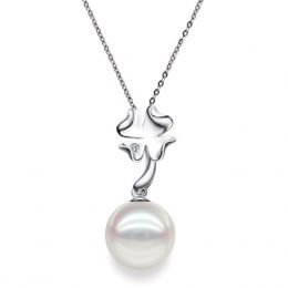 Pendentif perle Akoya du Japon - Perle AAA, or blanc, diamants