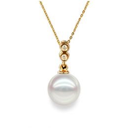 Pendentif perle Akoya 8/8.5mm. Or jaune, sertis 2 diamants