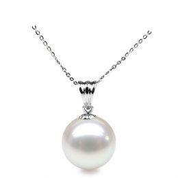 Collier une perle blanche - Pendentif or blanc