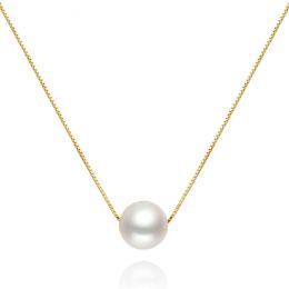 Collier pendentif perle blanche 8.5/9mm - Chaine or jaune