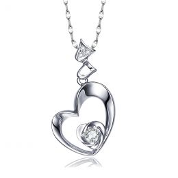 Pendentif Coeur de Rose - Diamants, or blanc