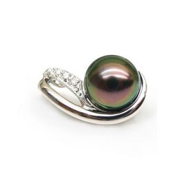 Pendentif perle de Tahiti noire - Orient paon - Or blanc, diamants