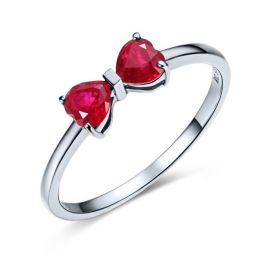 Bague or blanc rubis taille coeur - Noeud papillon