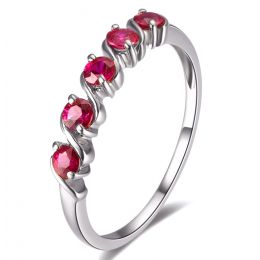 Bague Or Blanc 5 rubis 0.50ct. Bandelettes Incurvées Vagues