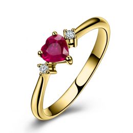 Coeur d'amour - Bague coeur d'amour - Rubis, diamants, or jaune