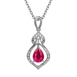Pendentif rubis 1 carat forme poire. Or blanc 18cts, diamants 