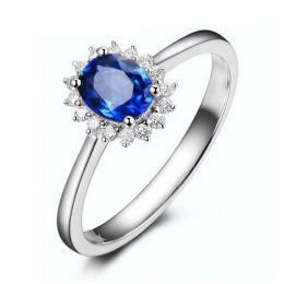 Bague Saphir ovale et diamants - Or blanc 18 carats