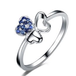 Bague 3 coeurs de trèfle ☘ Or blanc et saphirs bleus