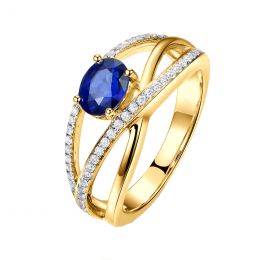Bague saphir Sri Lanka 1 carat. Or jaune. Entrelacée