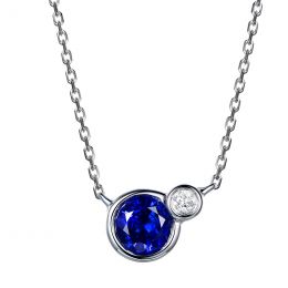 Collier pendentif Or blanc, saphir et diamant sertis clos