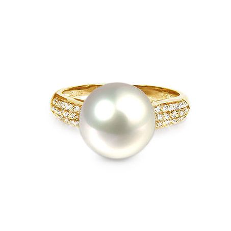 Bague Perle Culture Eau Douce Blanche. Or Jaune Diamants