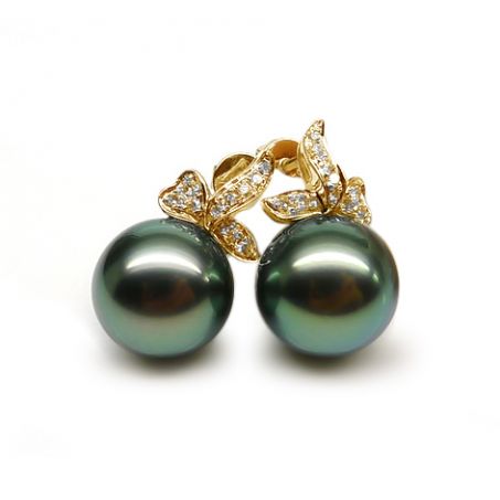 Boucles oreilles perles Tahiti or jaune - Petites oreilles de Bunny