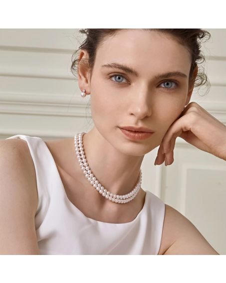 Collier double rang perles du Japon Akoya - Perle eau sal&eacute;e 5.5/6mm