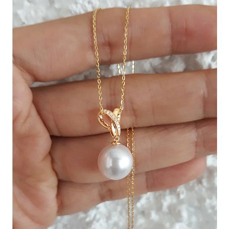 Pendentif bélière entrelacée or jaune - Perle de Chine blanche