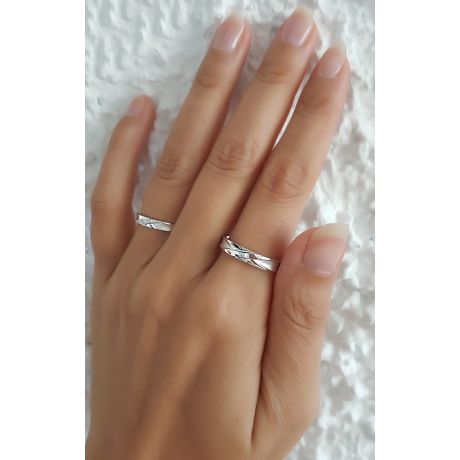 Duo d'alliances prestige - Design en diagonale -  Platine, diamants