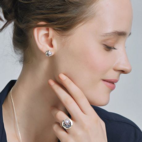 Boucle oreille perle Akoya I Constellation saphir diamant I Seiza