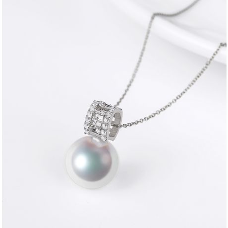 Pendentif Mikiko perle Akoya du Japon. Or blanc, diamants