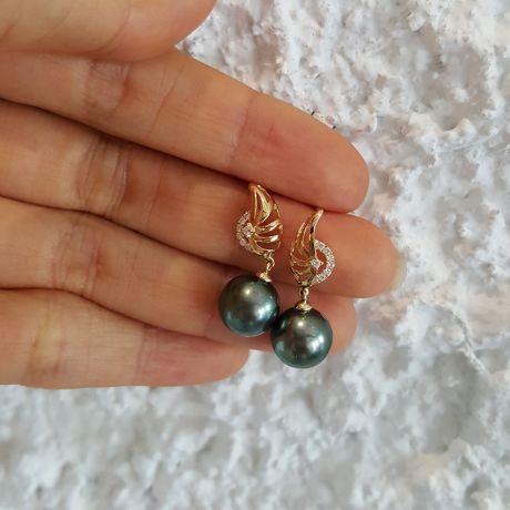 Boucles oreilles ailes - Symbole liberté - Perles de Tahiti or jaune