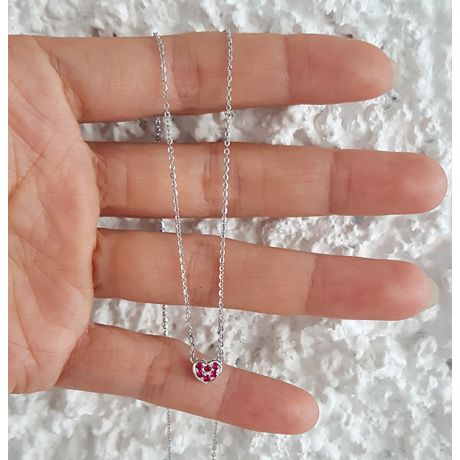 Pendentif coeur pavé - Or blanc et Rubis de Birmanie