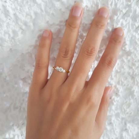 Solitaire trilogie or jaune - Bague de fiançaille 3 diamants | Trilogie