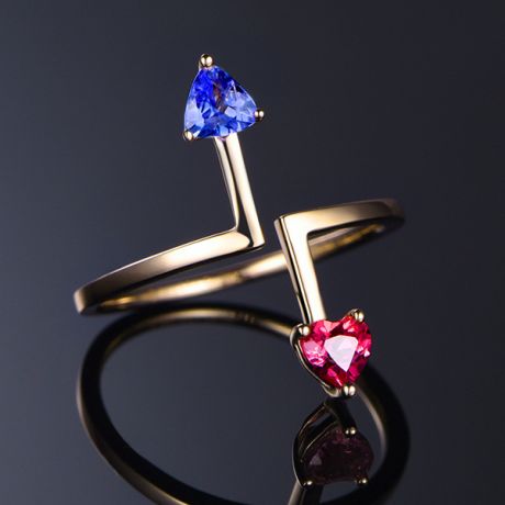 Bague Vice et Versa. Tourmaline, tanzanite. Or jaune