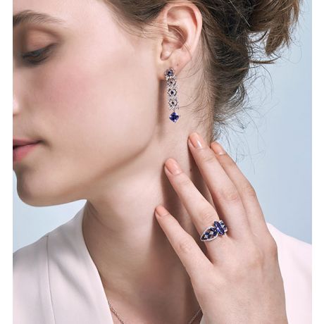 Bague Mère Nature - Saphir bleu - Or blanc, diamant