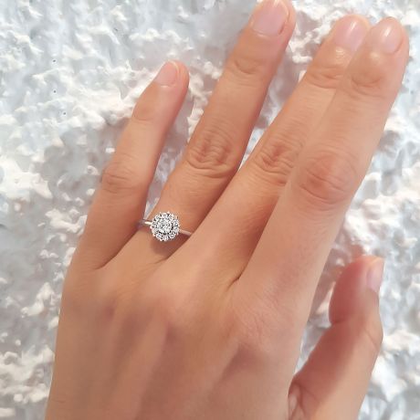 Bague Platine Solitaire - Coeur Caillouté - Diamants pavés | Coeur Caillouté