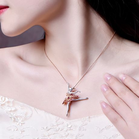 Pendentif Princesse Ballerina - Broche Or blanc - Rubis