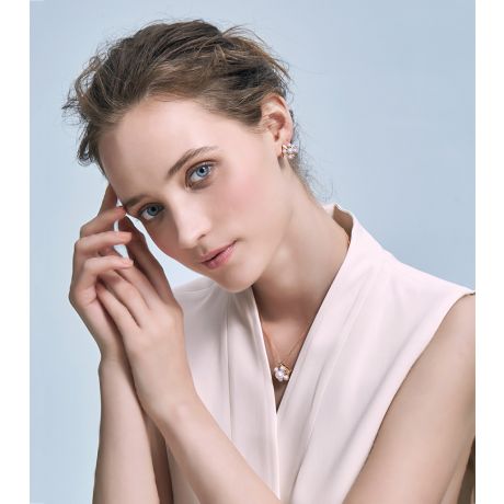 Parure Pendentif Boucles Oreilles Voyage stellaire. Perles Akoya, Or jaune