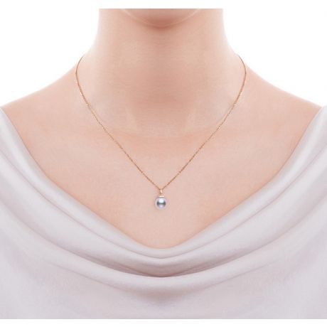 Pendentif Ojo. Perle Akoya Japon. Couronne Diamants, Or rose