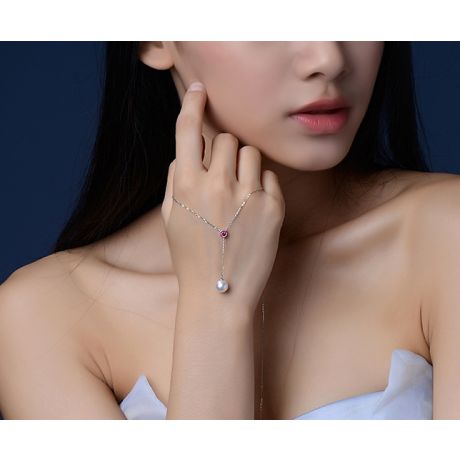 Collier pendentif perle Akoya. Chaîne Or blanc, Saphir rose