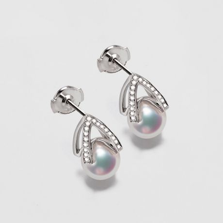 Boucle d oreille or blanc - diamant - Perle Akoya Japon - Masako
