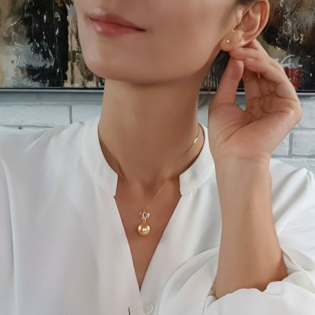 Pendentif pétale - 2 pétales superposées - Perle d'Australie, or jaune