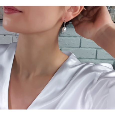 Boucles oreilles or blanc - Dormeuse perle blanche Chine - 8.5/9mm