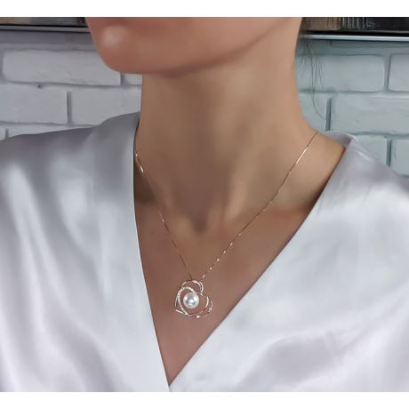 Pendentif coeur - Cadeau déclaration d'amour - Perle Australie blanche