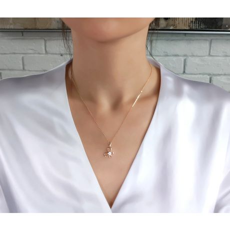 Pendentif fleur papillonnante - Or jaune 18 carats - Diamants 0.08ct