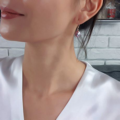 Dormeuses perles de culture lavandes Chine - Or jaune et Perles 8.5/9mm