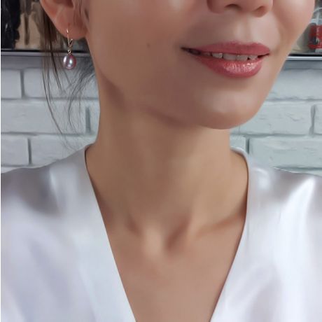 Boucles oreilles perles eau douce lavandes - 8.5/9mm - AA+ - Or blanc