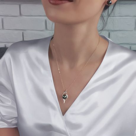 Pendentif barrettes incurvées or jaune - Perle de Tahiti, diamants