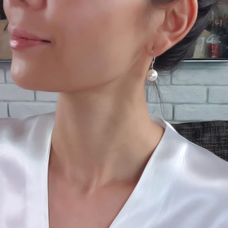 Boucles d'oreilles perles d'eau douce blanches - 8/8.5mm - GEMME - Or blanc