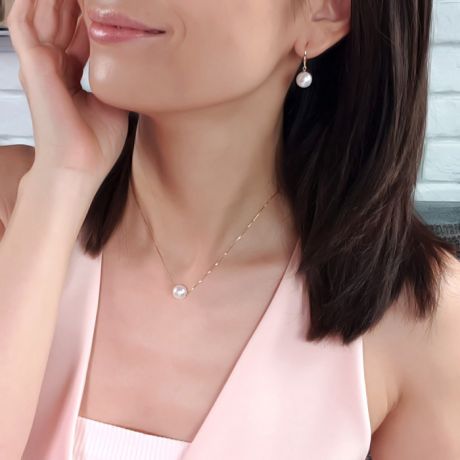 Collier pendentif perle blanche 8.5/9mm - Chaine or jaune